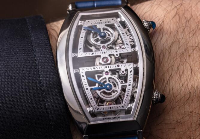 Copy Cartier Prive Tonneau Skeleton XL Dual Time Watch